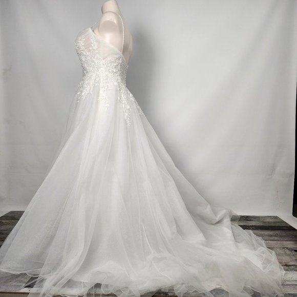 Rebecca Ingram White Lace Beaded Bodice Tulle Wedding Gown Size 18 - Picture 9 of 16